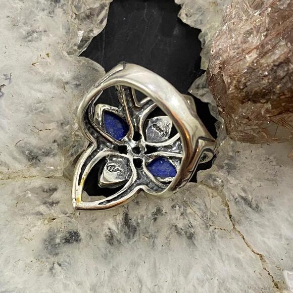 Carolyn Pollack Southwestern Style 4 Lapis Lazuli Flower Cluster Ring For Women - Picture 7 of 10